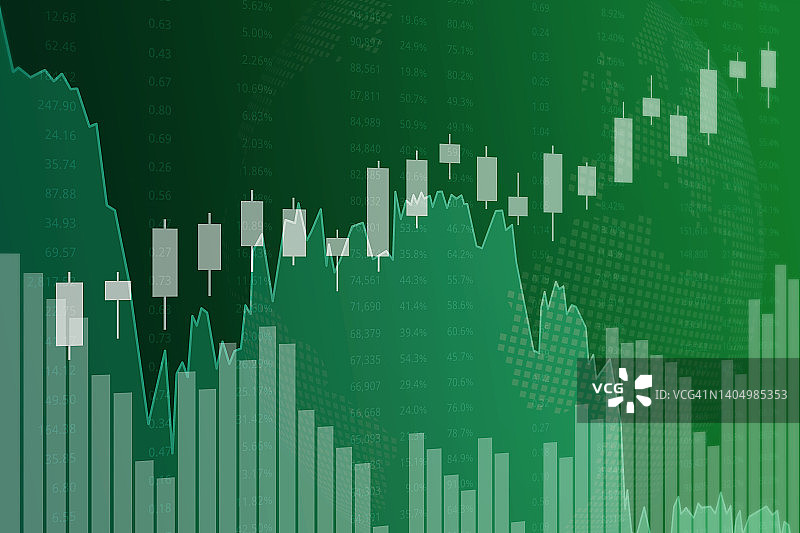 绿色金融背景，数字，列，行，箭头。3D渲染，软聚焦图片素材