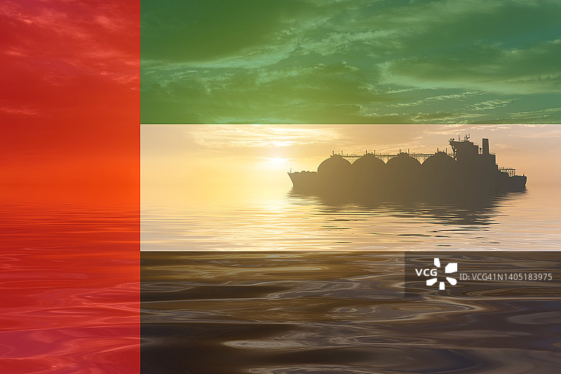 LNG运输船的背景是阿联酋国旗图片素材