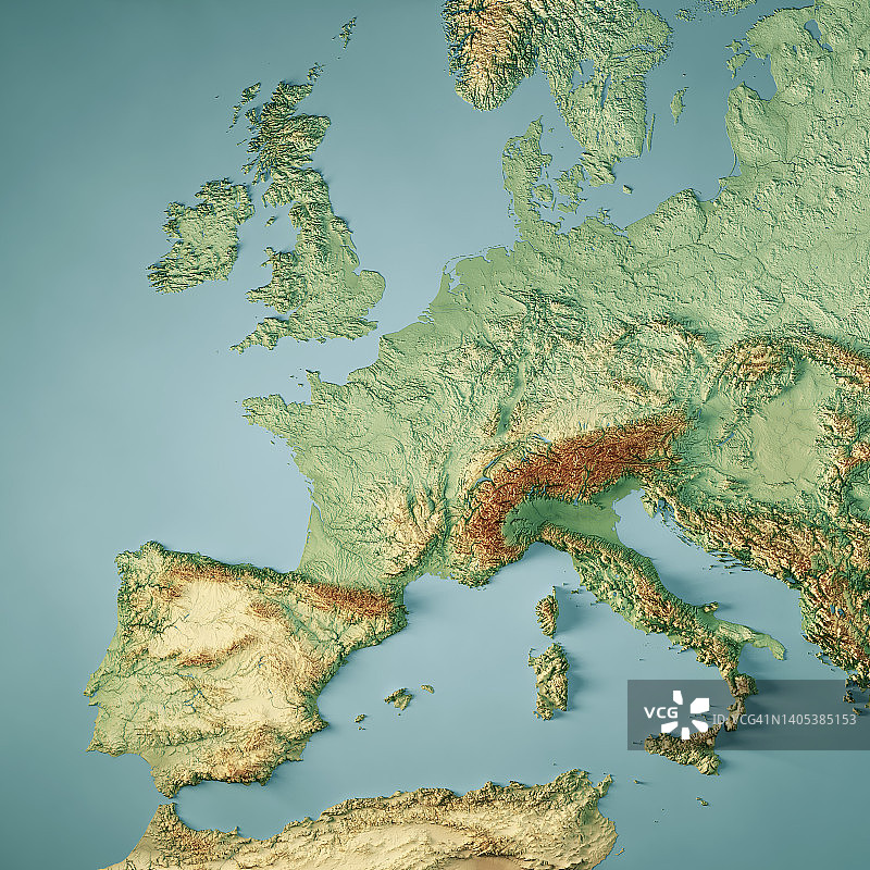 西欧三维渲染地形图颜色图片素材