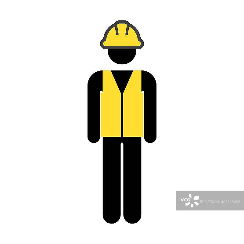 安全工人图标矢量男性施工服务人员配置头像与安全帽在字形象形图插图图片素材