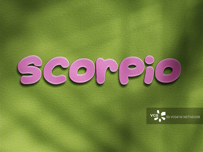 天蝎座星象在粉红色的三维字母。绿色背景图片素材