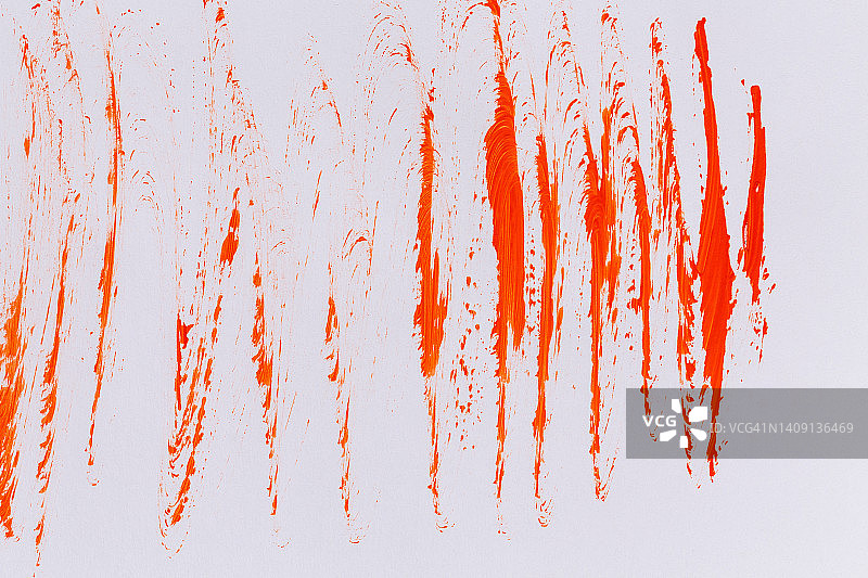 丙烯酸橙红色颜料质感背景手工刷在纸上图片素材