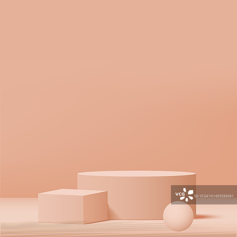 3d奶油色讲台和最小奶油色墙场景。3d平台最小抽象背景。向量图片素材