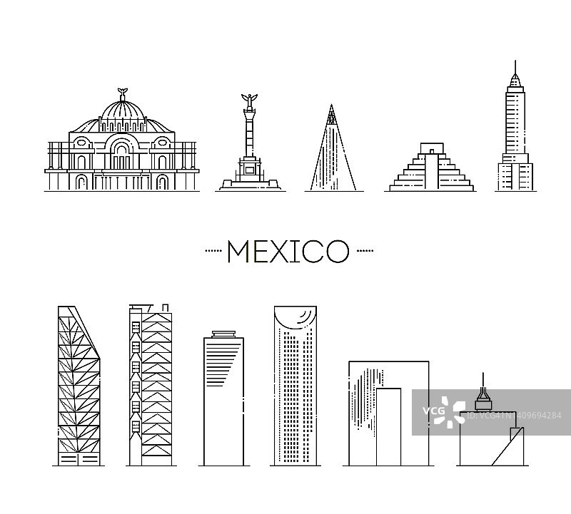 墨西哥城市的线性横幅。商务旅游和现代旅游理念的建筑图片素材