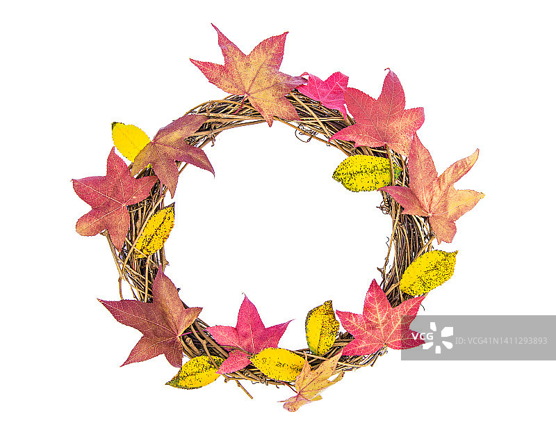 秋叶花环孤立在白色背景图片素材