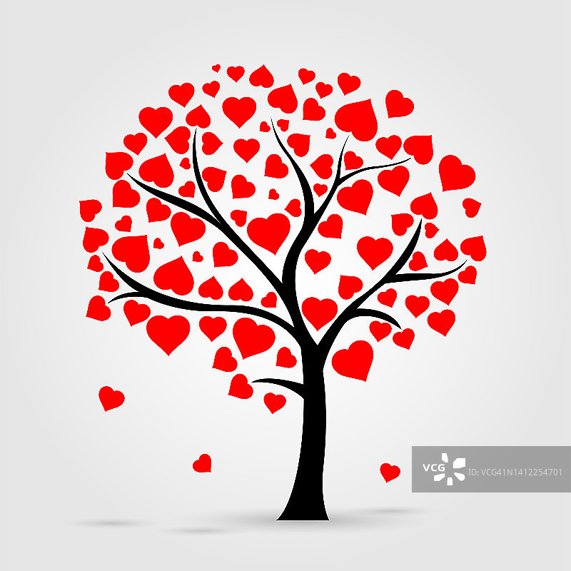 树，心和爱的图标。图片素材