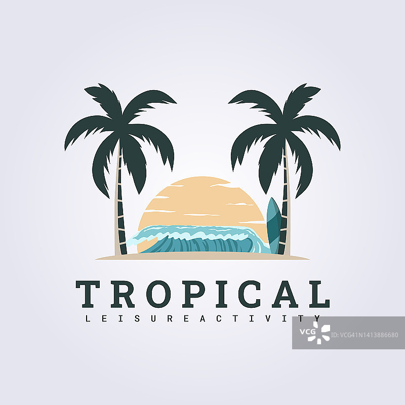 热带海滩冲浪夏天标志矢量插图设计图片素材