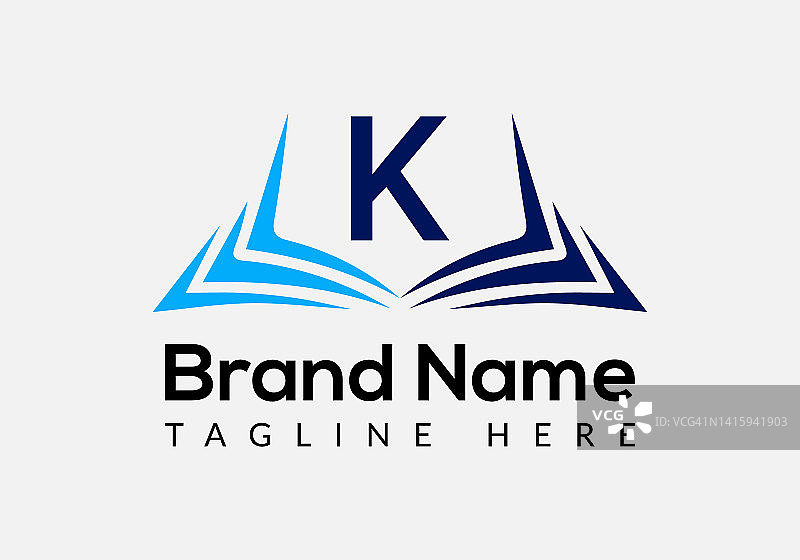 教育标志在字母K模板。开书Logo上的K字母，初始教育标志概念模板图片素材