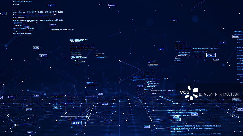 网络安全数字信息技术概念。多边形二进制码连接在深蓝色背景上。图片素材