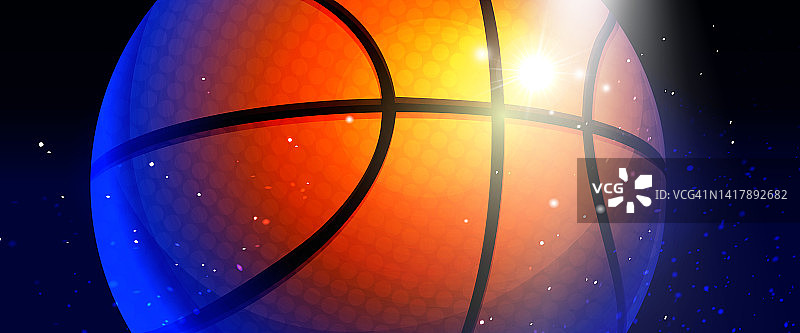 现实主义风格的团队竞赛、运动和胜利概念。篮球在聚光灯下的彩色抽象背景。图片素材