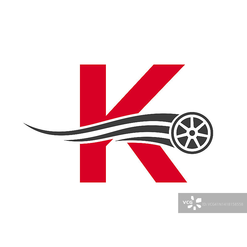 运动汽车字母K汽车维修标志设计概念与运输轮胎图标矢量模板图片素材