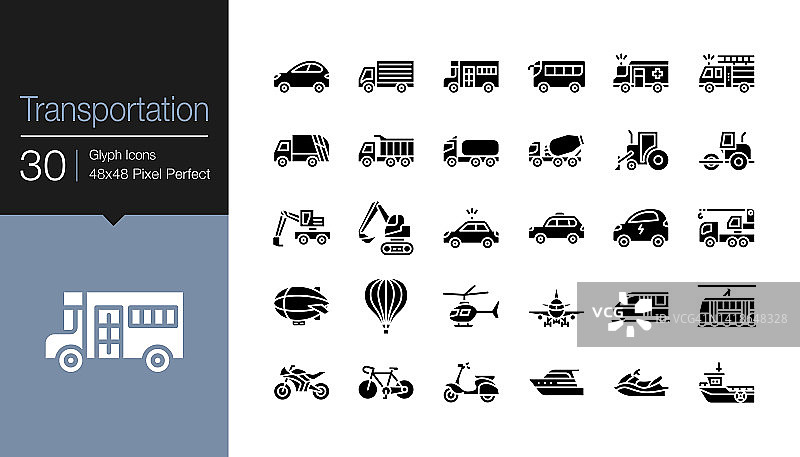 交通图标。字形设计。用于演示、图形设计、移动应用或UI。图片素材