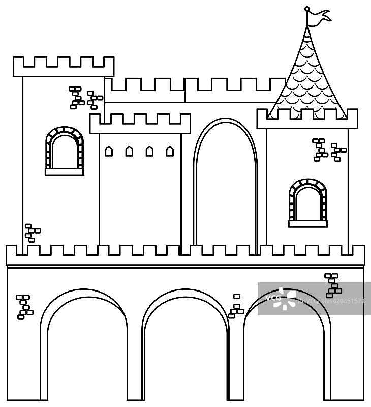中世纪城堡为上色而涂鸦轮廓图片素材