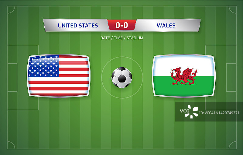 美国vs威尔士记分牌广播体育足球比赛模板图片素材