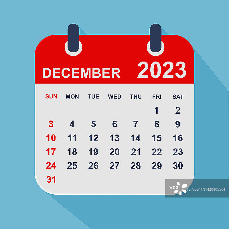 2023年12月月历叶。一周从周日开始。业务矢量图图片素材