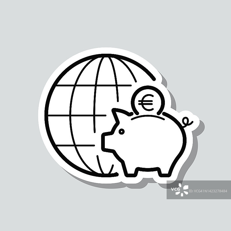 全球欧元储蓄。灰色背景上的图标贴纸图片素材