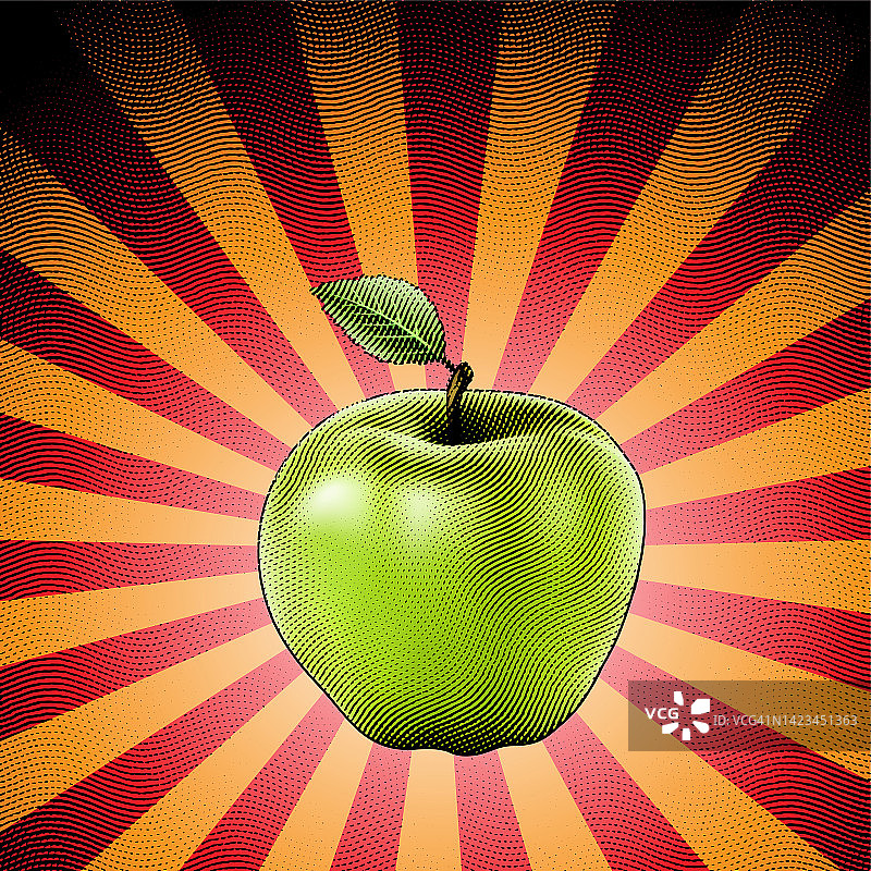 条纹背景上刻苹果的刮刮板图片素材