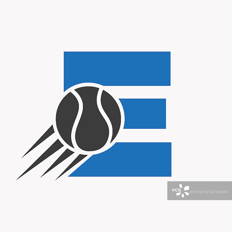首字母E网球标志概念与移动网球图标。网球运动标识符号向量模板图片素材
