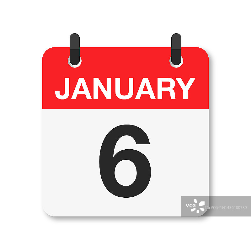 1月6日-每日日历图标-白色背景图片素材