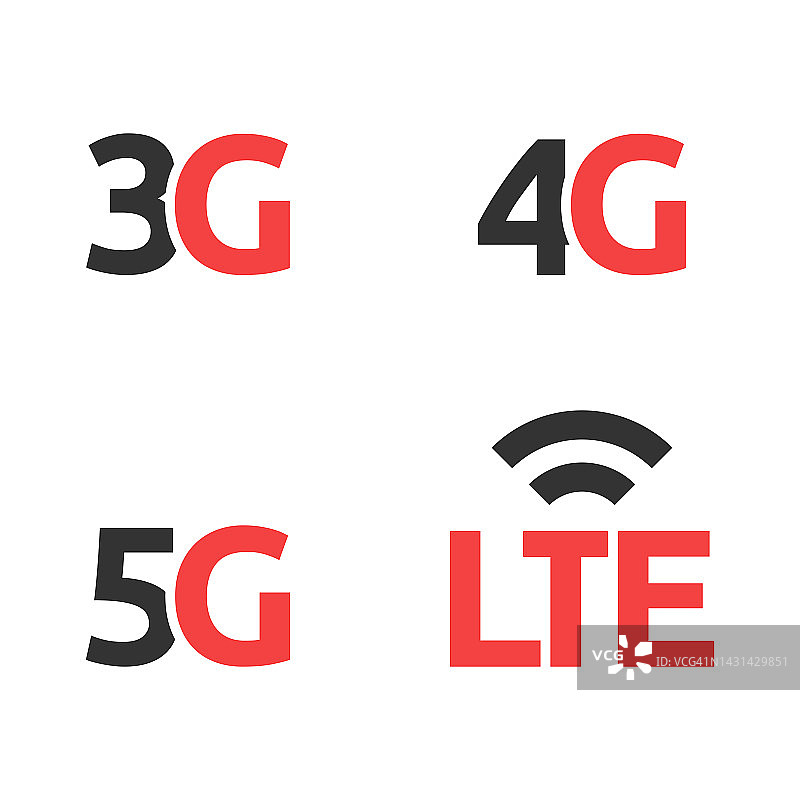 3G, 4G, 5G和LTE图标设置。图片素材