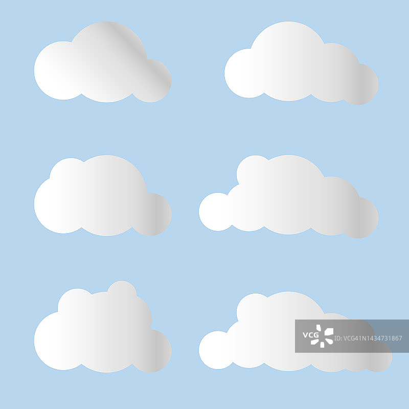 云。抽象的白色多云集孤立在蓝色背景上。矢量图图片素材