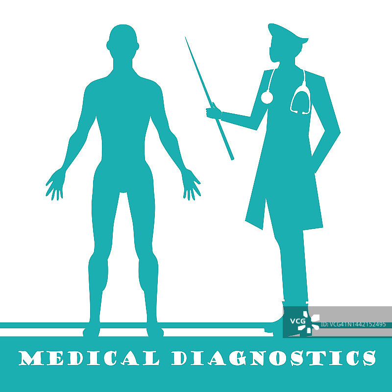 扁平化的医学诊断与检查理念。孤立的白色背景上的医生和病人。图片素材