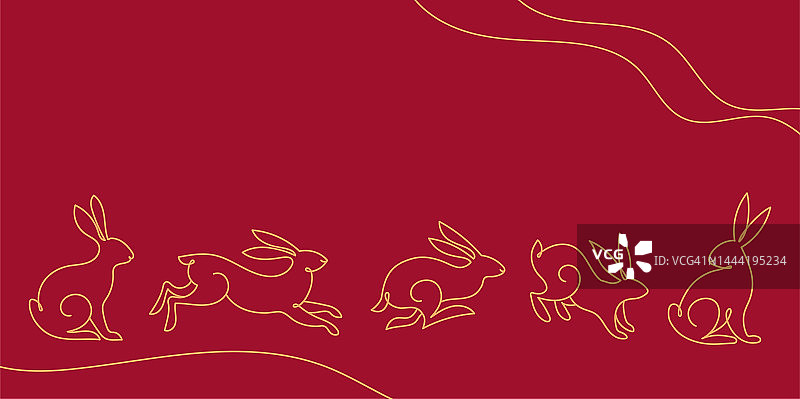 中国农历新年2023年，兔年-现代风格的线性设计，横幅和背景。农历新年概念，现代设计图片素材