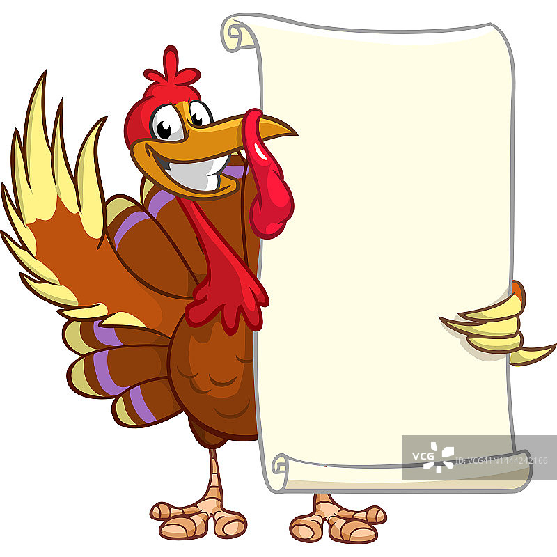 卡通快乐可爱的感恩节火鸡鸟。矢量插图隔离。感恩节设计图片素材