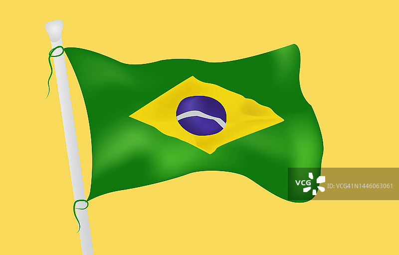 巴西飘扬的国旗。世界足球冠军巴西队。巴西的国旗。巴西官方国旗。图片素材