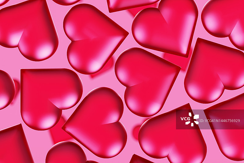 美丽的红色，粉色，品红色的心。情人节。未来抽象的3D图案。2023年流行色。图片素材