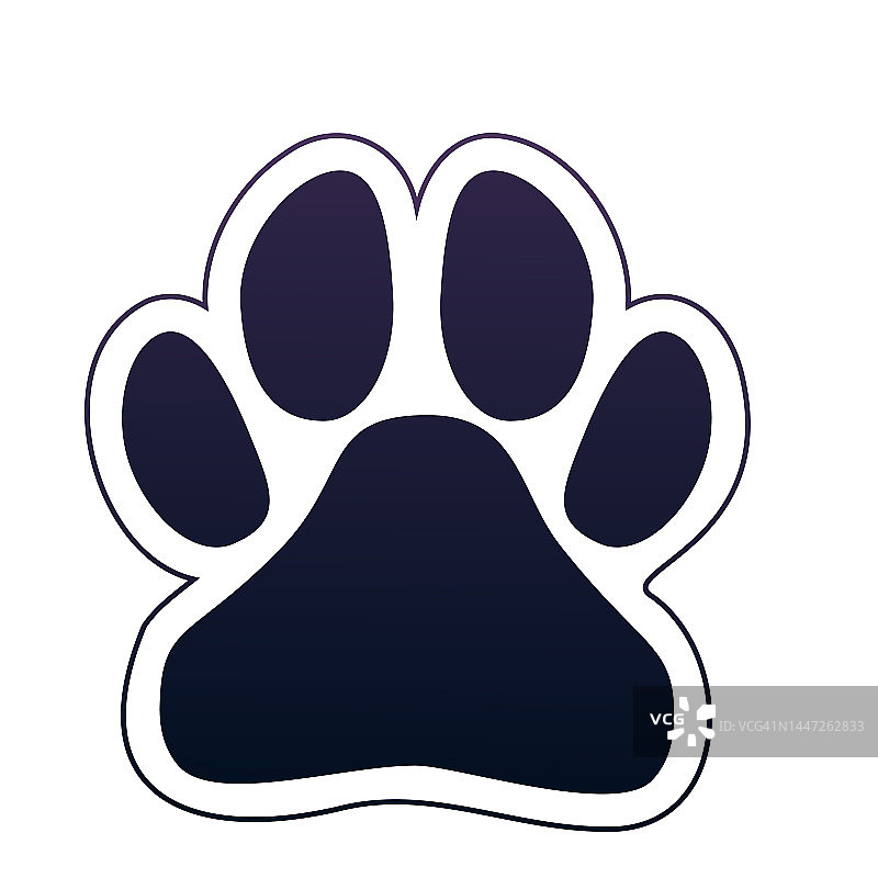 爪子狗打印，脚小狗在卡通风格剪影孤立在白色背景。脚印宠物，可爱形状的爪印，动物足迹或脚印狗，猫。矢量图图片素材