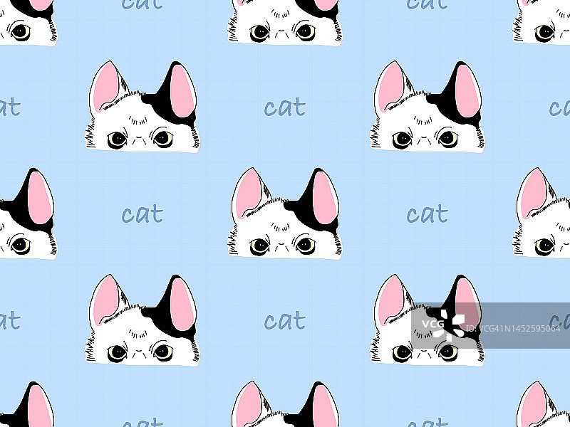 猫无缝模式在蓝色背景图片素材