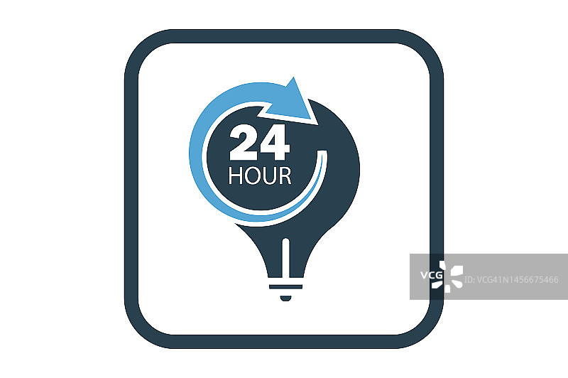 灯泡图标说明与箭头和24小时。适合时间管理图标。实心图标样式。简单的矢量设计可编辑图片素材