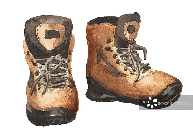 登山鞋。手绘水彩插图孤立的白色背景图片素材