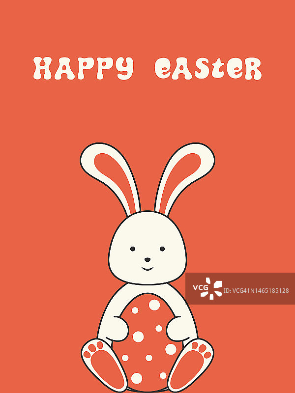 复活节快乐复古贺卡与可爱的兔子。图片素材