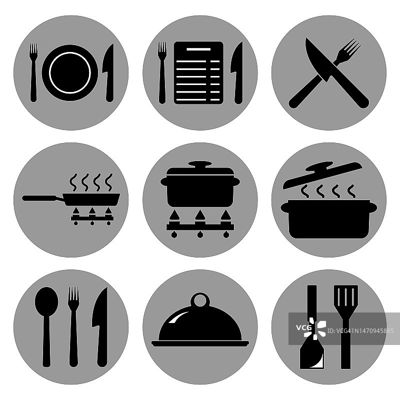 矢量集烹饪图标。厨房的图标。矢量图图片素材