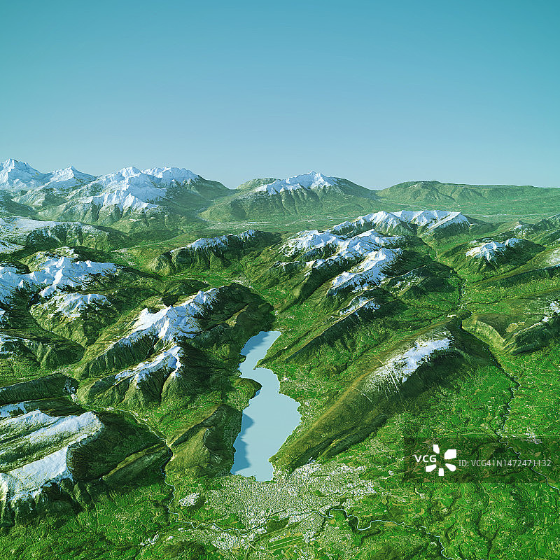 安纳西湖地形图3D视图颜色图片素材