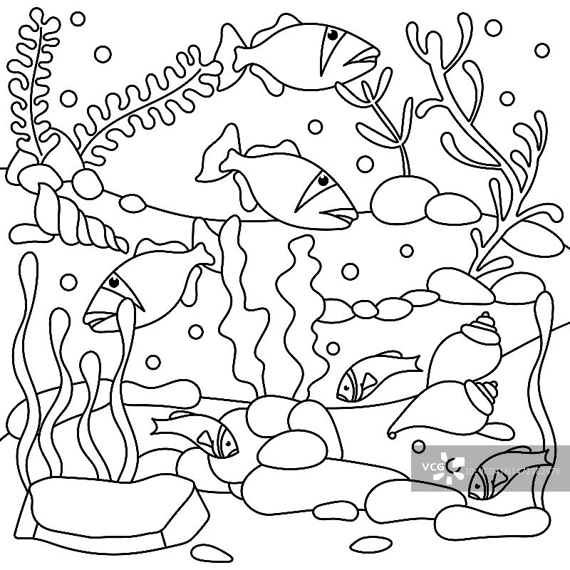 水下涂色书。鱼和海藻海藻图片素材