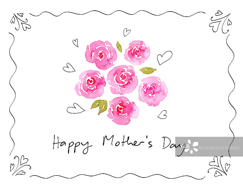 母亲节贺卡与水彩花和装饰手写体框架图片素材