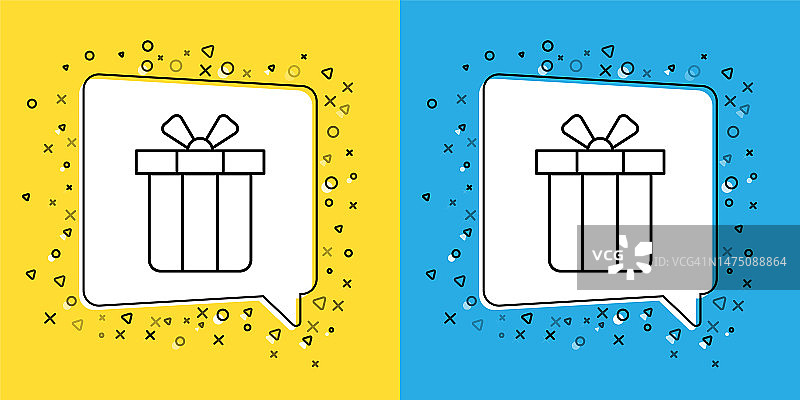 设置行礼盒图标隔离在黄色和蓝色背景。圣诞快乐，新年快乐。向量图片素材