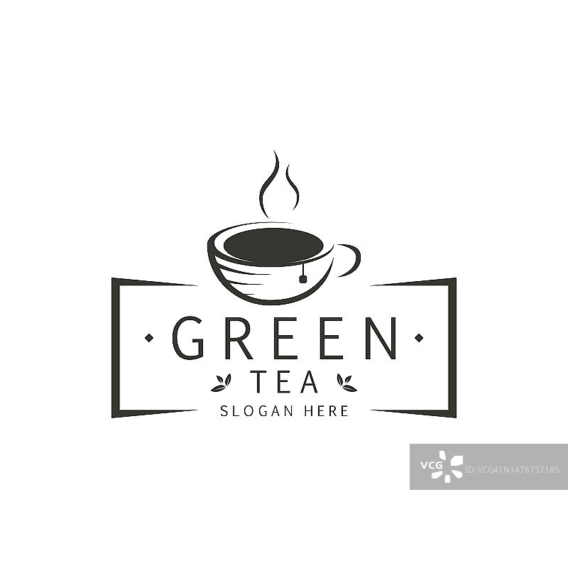 草本绿茶标志模板。一杯绿茶矢量图。图片素材