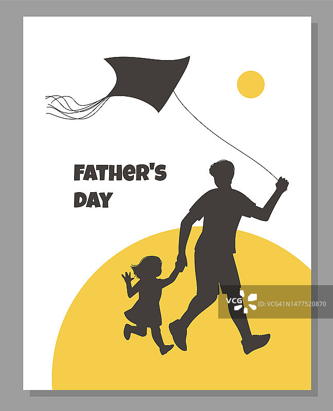父亲节贺卡与轮廓的父亲和儿童矢量插图。图片素材
