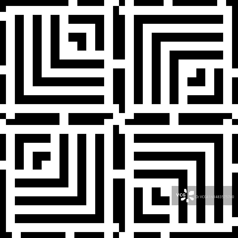 一个黑白抽象迷宫无缝背景图像在一个简单的概念背景主题，说明图片素材