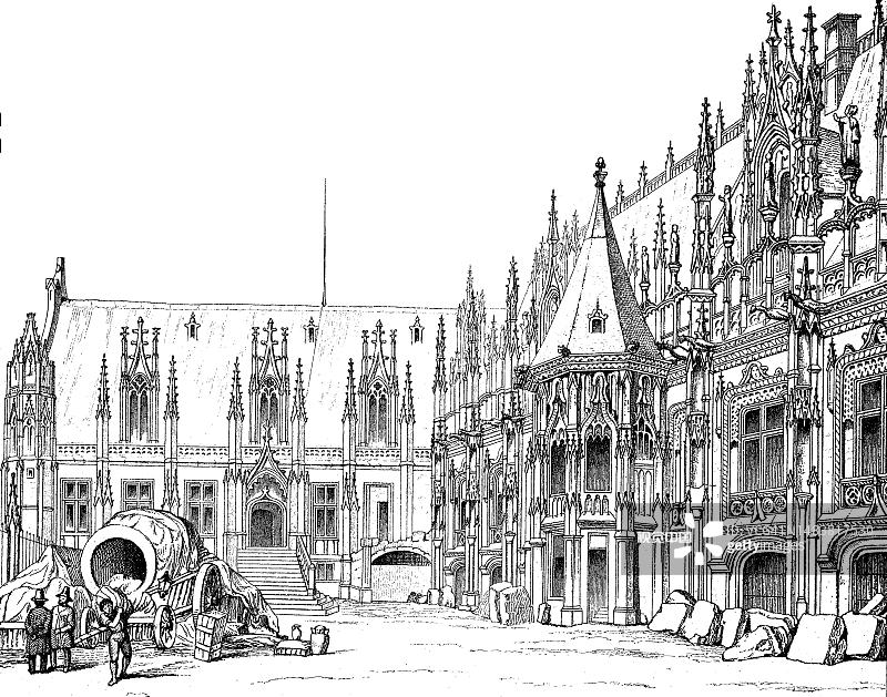 鲁昂司法宫，1887年，诺曼底，法国，历史性的，数字修复的19世纪原版复制品图片素材