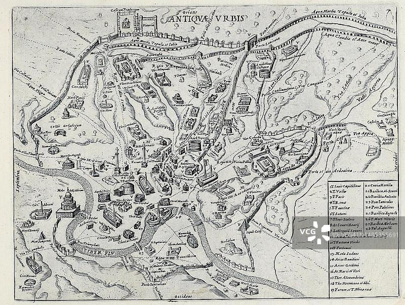 罗马古城地图，历史上的罗马，意大利，1625年，17世纪大师原作的数字复制，原作日期不详图片素材