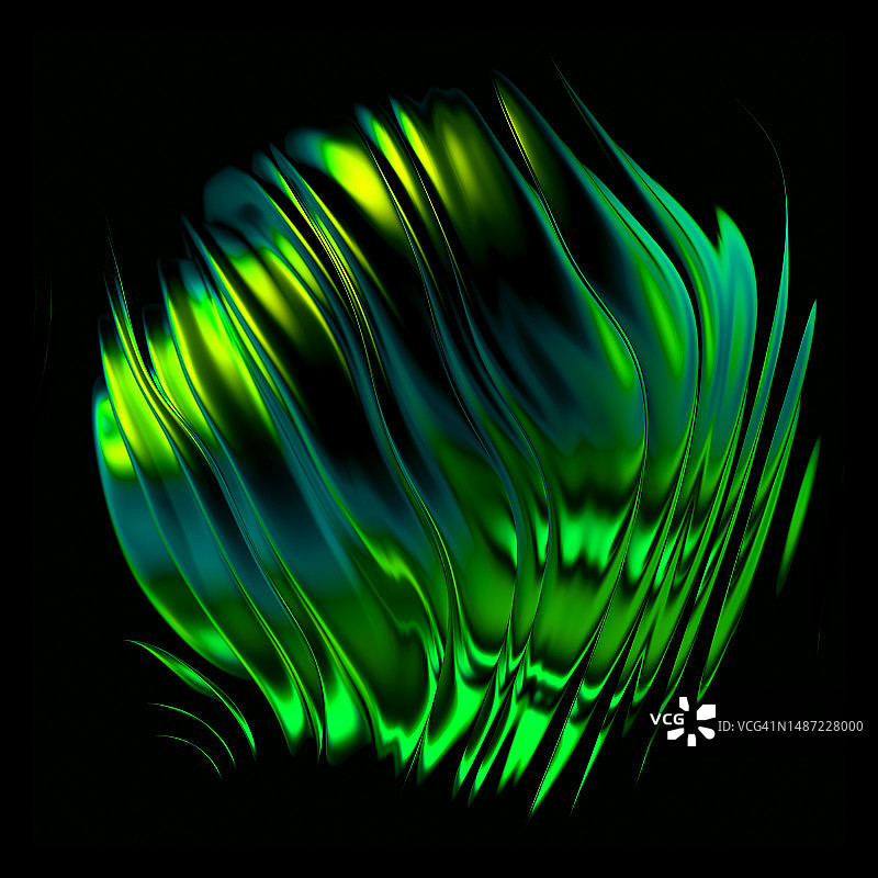 绿色霓虹灯漩涡波运动扭曲曲线在黑色背景下的柔软形状图片素材