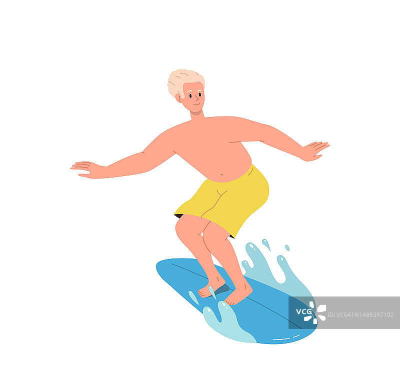 快乐的运动员冲浪在船上捕捉和打破海洋或海浪矢量插图图片素材