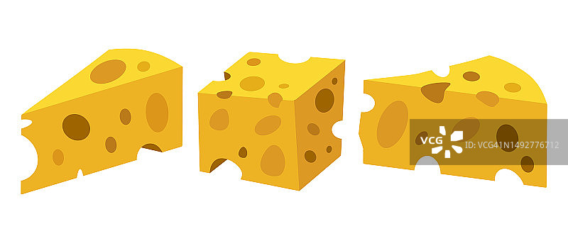 瑞士奶酪插图在平面风格。方形和三角形带洞的奶酪。奶酪图标的设计，食品应用程序和网站。矢量EPS 10图片素材