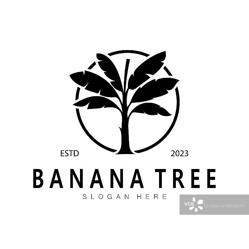 简单的剪影香蕉树标志。平面设计矢量图片素材