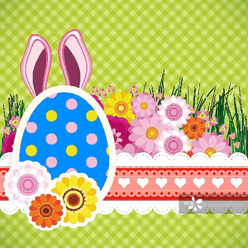 快乐的复活节背景彩蛋，巴尼耳朵。色彩缤纷的春庆设计。图片素材